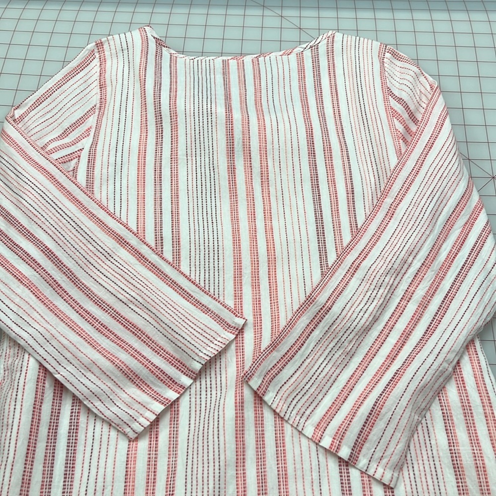 SOFT SURROUNDINGS Coastal Cottage Striped Embroidered Floral Tassel Tie Blouse M - Picture 8 of 16